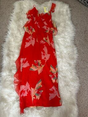 Red Floral Ruffle Maxi Dress - Lightweight Summer Style